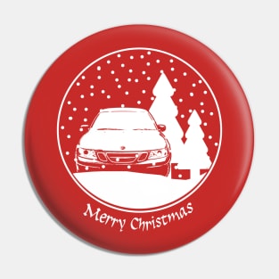 Saab 9-3 classic car Christmas snow globe Pin