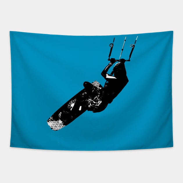 Kitesurf Action Artistic Kitesurfer Silhouette Tapestry by taiche