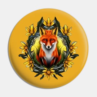 A Red Fox Surrounded By Tickseed Mississippi State Tattoo Art Pin