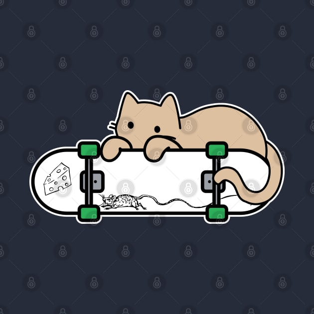 Cat and Skateboard Skateboarding Shy Cat Mouse and cheese by GlanceCat