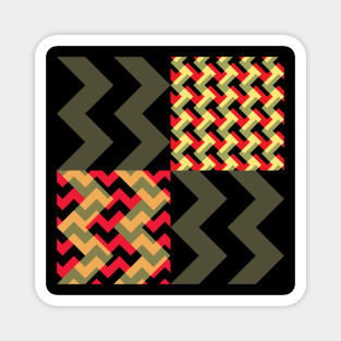 'Ziggy' - in Red, Salmon Pink and Buttercup Yellow on a Black and Khaki base Magnet