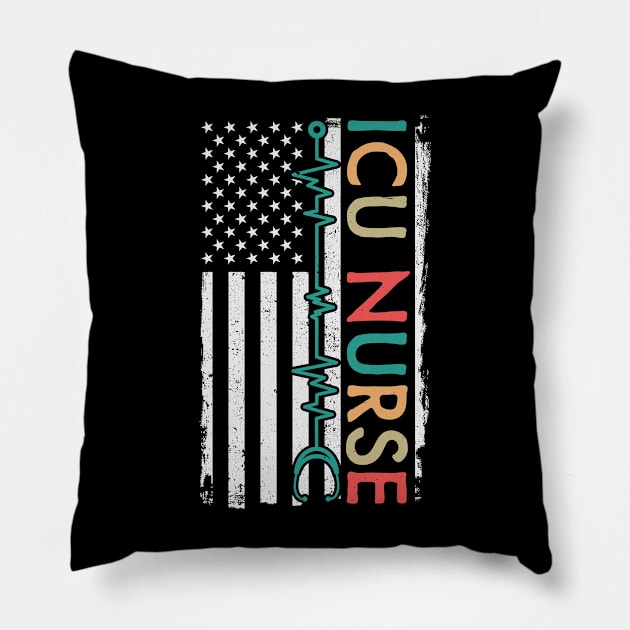 ICU Nurse American Flag Pillow by White Martian