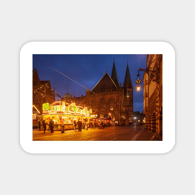 Christmas market, Bremen, winter, dusk Magnet by Kruegerfoto