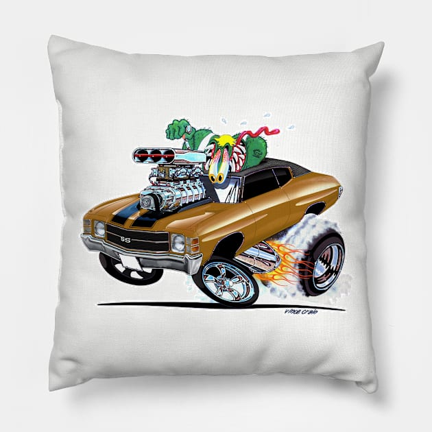 MONSTER MUSCLE 1971 Chevelle Gold Pillow by vincecrain