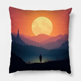 Sunset Adventure Mountain Landscape Pillow