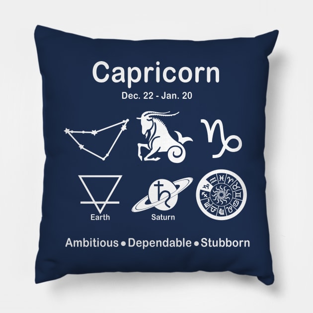 All About Capricorn - white Pillow by LittleGreenHat