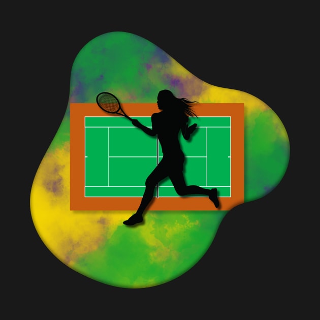 Tennis Player with Tennis Court Background and Wimbledon Colours 3 by Jay Major Designs