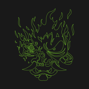 Cyberpunk Samurai in Green line art T-Shirt