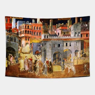 EFFECTS OF GOOD GOVERNMENT IN THE MEDIEVAL CITY SIENA by AMBROGIO LORENZETTI Tapestry