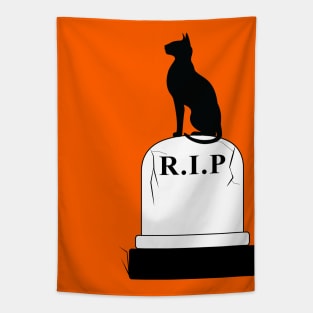 R.I.P: Black Cat on Tombstone Tapestry