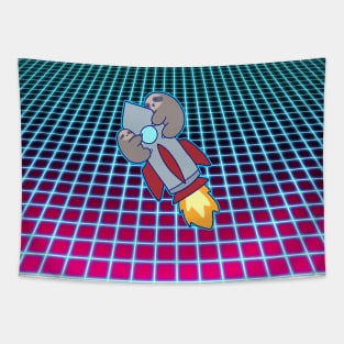 Rocket Ship Sloths Vaporwave Grid Tapestry