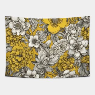 yellow and white flower pattern with yellow background Tapestry