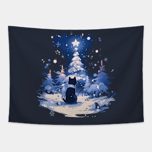 Black Cat Christmas Magic Tapestry