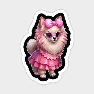 Glam Pomeranian in Pink – Whimsical Dog Art Magnet