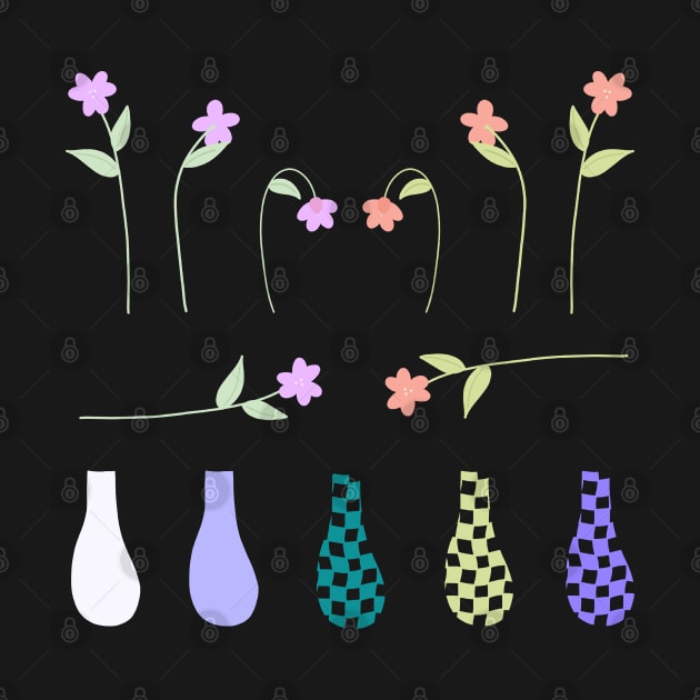 Build Your Own Checkered Vase with Pink and Purple Flowers by JuneNostalgia