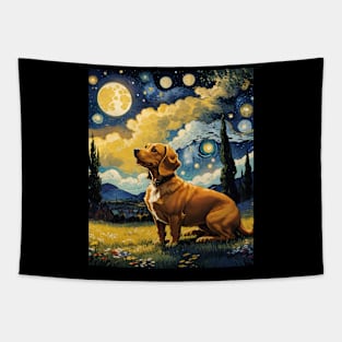 Starry Night Dachshund  Dog , Van Gogh Dachshund Art Tapestry