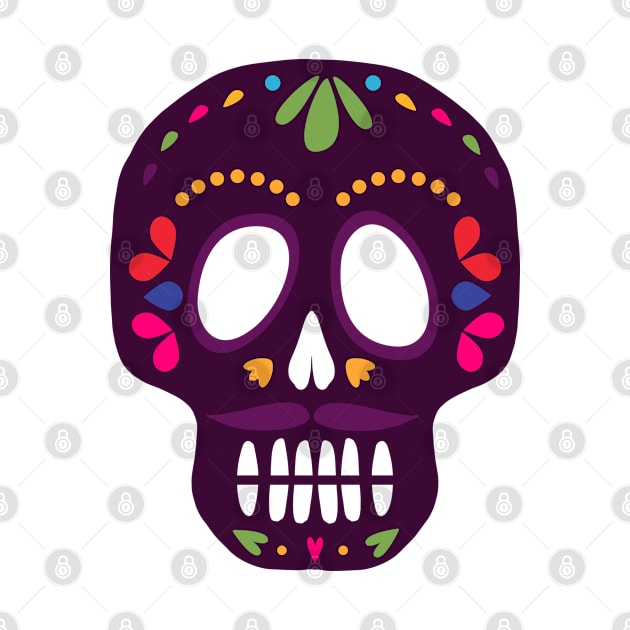 Day of the Dead Colorful Skull Calavera Moustache by WoolShark