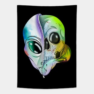 Rainbow Alien Skull Tapestry