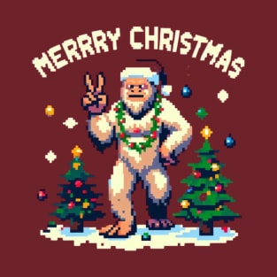 Merry Christmas Yeti Pixel Art T-Shirt