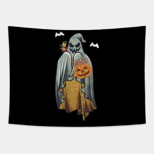 Retro Vintage Groovy Pumpkin Halloween Colors Flower Ghost Tapestry