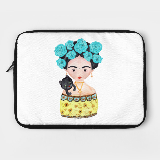 Watercolor Frida Kahlo Black Cat Mexican Art Artist Feminist Gift