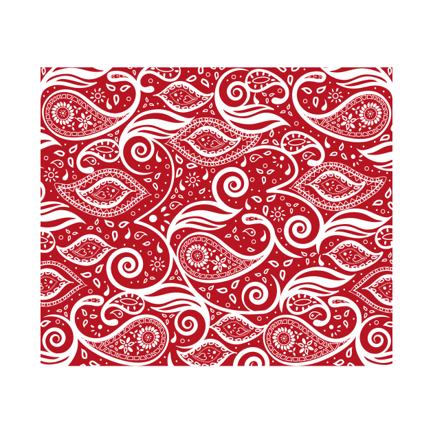 Paisley Bohemian Breeze Art - White and Red by GDCdesigns