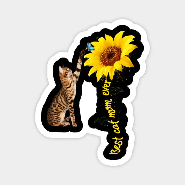 Best Cat Mom Ever Sunflower Mother's Day 2021 Shirt for Cat Lover Magnet by peskybeater