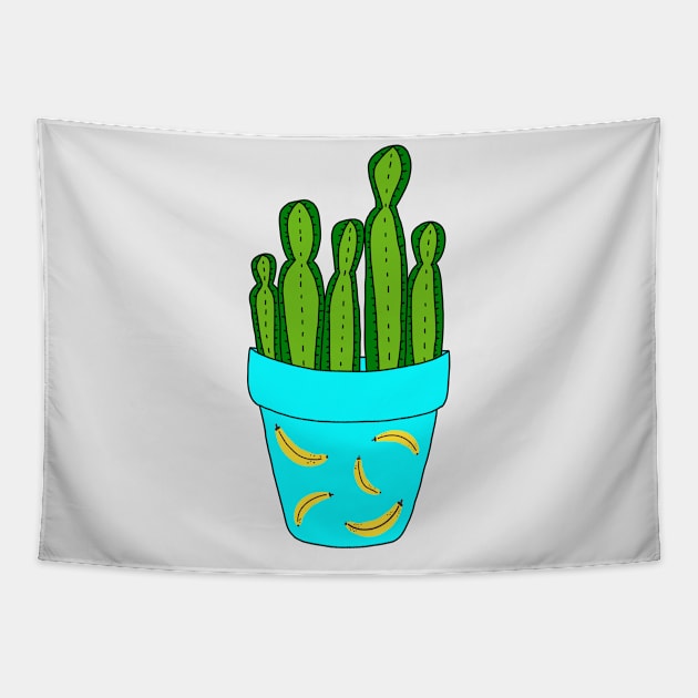 Cute Cactus Design #36: Banana Pot Cactus Tapestry by DreamCactus