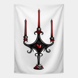 Dark Candlestick with Red Heart Tapestry