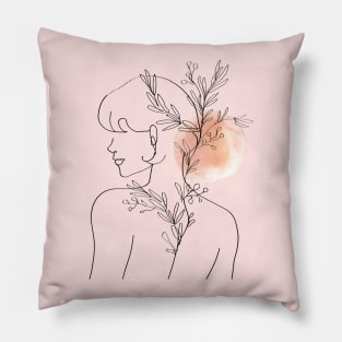 Minimalist girl illustration with plants Pillow