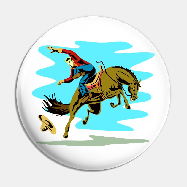 Cowboy Falling Off  Horse Retro Pin by retrovectors