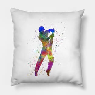 Cricket player batsman silhouette in watercolor Pillow