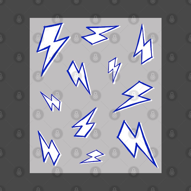 Sketchy Blue and White Lightning Bolts on Grey by OneThreeSix