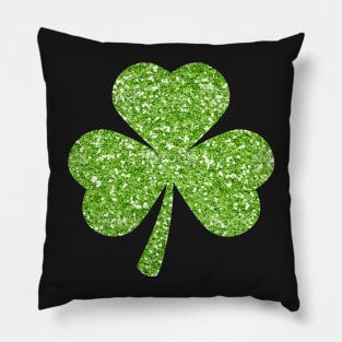 St Patricks Day, Green Faux Glitter 3 Leaf Clover Pillow