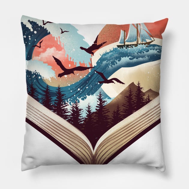 Coffee, Books and Adventure Pillow by DANDINGEROZZ