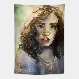 Soft Watercolor girl portrait Tapestry