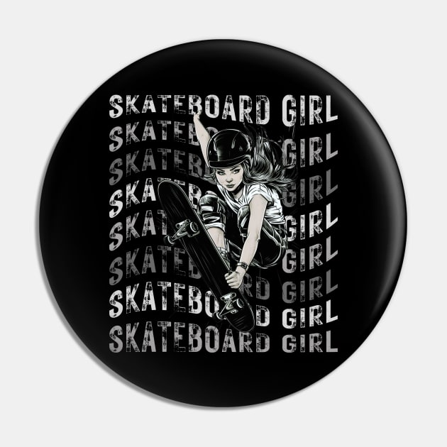 Skateboard Girl Pin by Designs by Mim