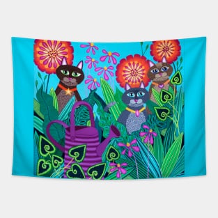 Purple Watering Can Cats Tapestry