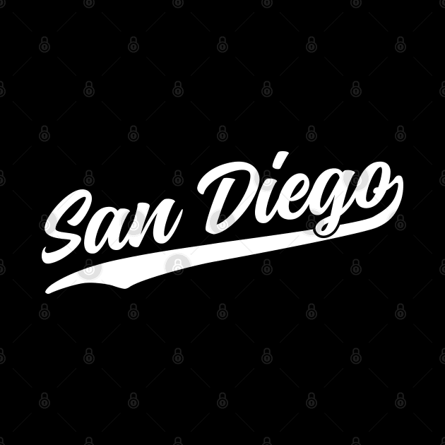 San Diego Cursive White Vintage Athletic Script by DetourShirts