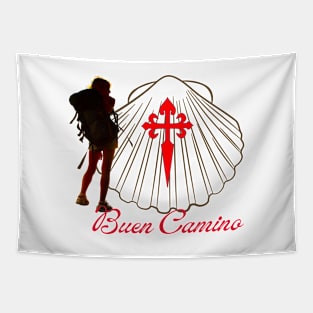 Buen Camino Woman Pilgrim Silhouette Tapestry