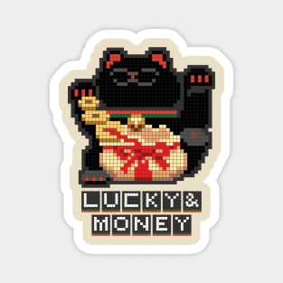 Kuro Maneki Neko Lucky & Money Japanese chubby black cat pixel art Magnet