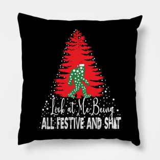 Funny Christmas Festive Vintage Sarcastic Bigfoot Xmas Tree Pillow