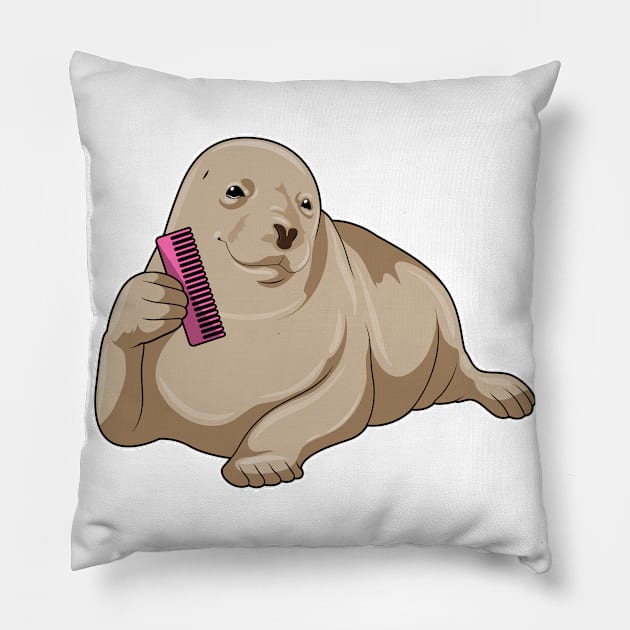 Seal as Hairdresser with Comb Pillow by Markus Schnabel