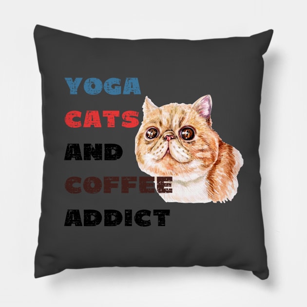 Yoga cats and coffee addict funny quote for yogi Pillow by Red Yoga