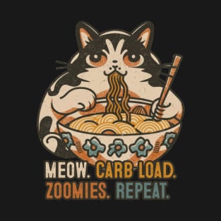 Kawaii Cat Meow Carb Load Zoomies Repeat Ramen Kitty T-Shirt