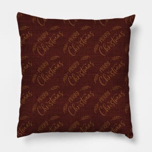 Dark Burgundy Red Merry Christmas Message on Burgundy Burlap Cloth Pillow