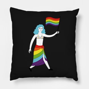 Transgender man with with rainbow gay pride flag Pillow