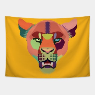 techno lion in orange and green Tapestry