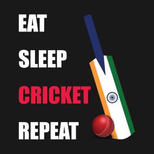 Eat Sleep Cricket Repeat India Flag T-Shirt