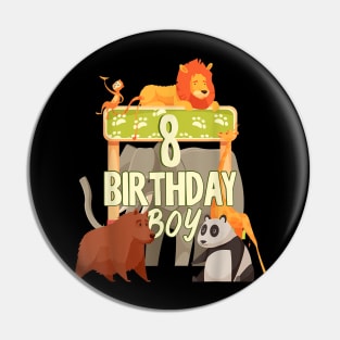 8 Years Old Birthday Boy Zoo Matching Family Pin